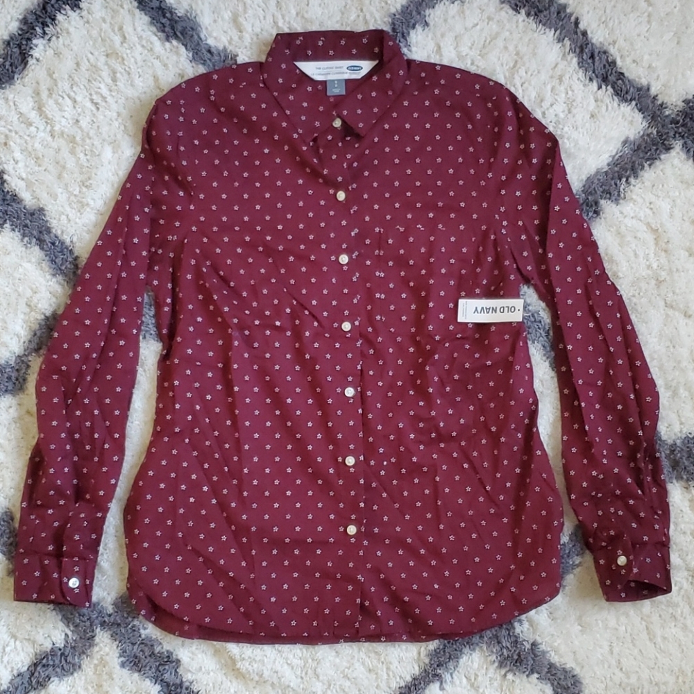 Old Navy maroon button down with white floral
